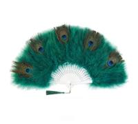 Wisafory Peacock Feather Fan Women's Hand Fan Retro Folding Fan 1920s Feather Fan Handheld Peacock Feather Fan Flapper Decoration Accessories for Wedding Gatsby Costume Dance Parties Green