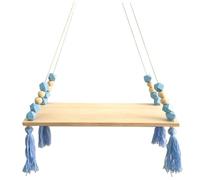 Wisafory Wall Shelf Wooden Shelf Floating Shelf Macrame Wooden Stand Hanging Shelf with Beads and Tassel Wall Shelf Wall Decoration for Bathroom Living Room Bedroom Children's Room Blue