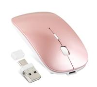 WISAGI Wireless Mouse for MacBook Air Mac Laptop iPad Rechargeable Dual Mode 2.4G Mobile Optical Silent Mouse with Bluetooth 5.2/3.0 and 2.4G USB-A/USB-C Receiver, Rose Gold