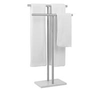 WISATO - Free Standing Towel Rack for Bathroom - Brushed Nickel Finish - Stand Alone 2 Tier Stainless Steel Towel Rack for Bathroom Floor with Heavy Marble Base, Double T Shape Drying Stand for Towels