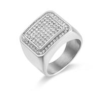 Wisbal Signet Rings Cluster Band Micropave Mens Bling Ring Square Crystal Zircon Little Finger Ring, 5 UK, Gemstone, Rhinestone