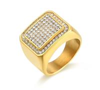 Wisbal Signet Rings Cluster Band Micropave Mens Bling Ring Square Crystal Zircon Little Finger Ring, 5 UK, Gemstone, Rhinestone