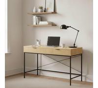 Home Source Wisbech 2 Drawer Oak Effect And Metal Home Office Computer Writing Desk