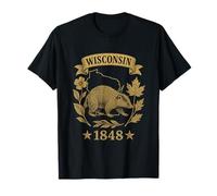 Wisconsin 1848 Vintage Badger Wood Violet Maple Pride T-Shirt