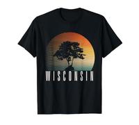 Wisconsin Retro Sunset Tree Outdoor Nature State Pride Value Graphic T-Shirt, Men, Black, L