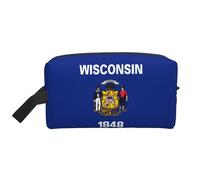 Wisconsin State Flag Large Capacity Toiletry Bag, Lightweight Travel Wash Bag with Padding, for Men Women