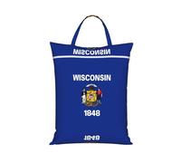 Wisconsin State Flag Large Laundry Bag For Travel-Waterproof Dirty Clothes Hamper With Zip, Reusable Wash Bag For Gym Camping Beach