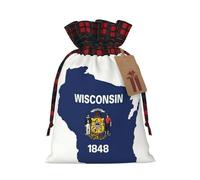 Wisconsin State Flag Map Print Burlap Plaid Gift Bag, Holiday Drawstring Gift Bags,Party Favor Pouchs, Jewelry Pouch