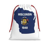 Wisconsin State Flag Map Print Holiday Drawstring Gift Bags, Jewelry Pouch, Reusable Christmas Party Favor Pouchs, M