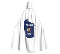 Wisconsin State Flag Map Print Hooded Cloak,Halloween Cloak With Hood,Hooded Cape For Party, And Themed Events