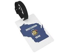 Wisconsin State Flag Map Print Luggage Tags Quick Install Airplane Travel Essentials for Suitcases Durable PVC Bag Tag