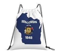 Wisconsin State Flag Map Print Men Women Drawstring Bag Adjustable Drawstring Backpack Lightweight Gym Sack For Picnic Football Yoga