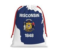 Wisconsin State Flag Map Print Santa Sack Drawstring Bags For Presents, Reusable Plush Holiday Fabric Gift Bags- L Size