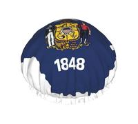 Wisconsin State Flag Map Print Shower Cap For Women,Reusable Bath Cap,Breathable Shower Caps,Bathing Shower Caps With Adjustable