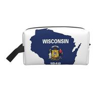 Wisconsin State Flag Map Print Toiletry Bag for Men Travel Toiletry Bag, Spacious Capacity Cosmetic Bag for Women