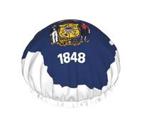 Wisconsin State Flag Map Printed Large Shower Cap, Double Layer Hair Protector For Facial Care, Reusable Hair Wrap