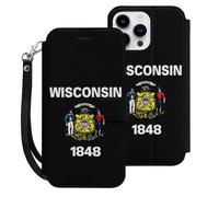 Wisconsin State Flag Mobile Phone Front Flip Cases Compatible with iPhone 15/15 Plus/15 Pro/15 Pro Max Anti-Scratch Covers