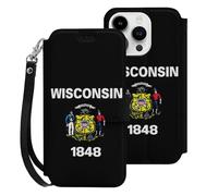 Wisconsin State Flag Mobile Phone Front Flip Cases Compatible with iPhone 15/15 Plus/15 Pro/15 Pro Max Anti-Scratch Covers