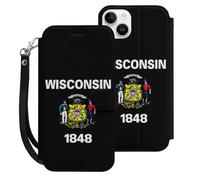 Wisconsin State Flag Mobile Phone Front Flip Cases Compatible with iPhone 15/15 Plus/15 Pro/15 Pro Max Anti-Scratch Covers