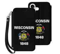Wisconsin State Flag Mobile Phone Front Flip Cases Compatible with iPhone 17/17 Air/17 Pro/17 Pro Max Anti-Scratch Covers