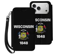 Wisconsin State Flag Mobile Phone Front Flip Cases Compatible with iPhone 17/17 Air/17 Pro/17 Pro Max Anti-Scratch Covers