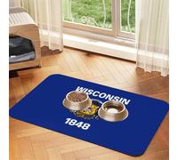 Wisconsin State Flag Pet Water Absorbent Faux Leather Feeding Mat 40x60cm Non Slip Durable Mat for Cat and Dog Bowls