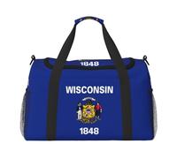Wisconsin State Flag print Carry on Luggage for Women Men Shoulder Weekender Crossbody Bag for Yoga Travel Must Haves, Black, One Size