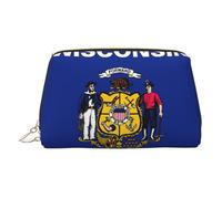 Wisconsin State Flag Print Leather Makeup ba Leather Makeup Bag - Stylish Travel & Toiletry Companion