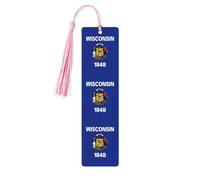 Wisconsin State Flag Print Reading Page Markers, 5pcs Wooden Bookmarks with Tassels,Teachers Reading Book Lovers Gifts