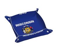 Wisconsin State Flag Print Storage Tray,Desktop Storage Tray, Foldable Catchall Organizer For Bedroom