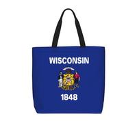 Wisconsin State Flag Print Tote Bag For Women, Work Handbags, Large Capacity Casual Shoulder Handbags, For Travel Gym