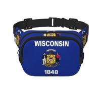 Wisconsin State Flag Print Waist Pack Square Waist Bag Workout Hiking Running Travel Gym Pretty Zipper Fashion