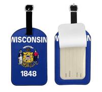 Wisconsin State Flag Printed Leather Luggage Tag, Durable Baggage Identifier, Soft PU ID Label, for Business Travel