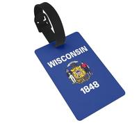 Wisconsin State Flag Printed Small Luggage Tags Portable Bag ID Holders with Adjustable Strap for Travel Gear