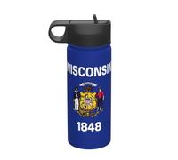 Wisconsin State Flag Printing The Print 18 Oz Stainless Steel Sports Insulated Kettle with Lid for Adult Men Women
