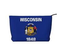 Wisconsin State Flag Prints Corduroy cosmetic bag for cosmetics storage with zipper closure for travel, camping, and daily use