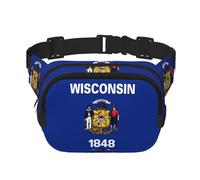 Wisconsin State Flag Square Double Layer Waist Bag Crossbody Bag/Adjustable Strap Chest,for Travel Workout Running Print with