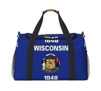 Wisconsin State Flag Travel Bag, Weekender Bags For Women Men For Outdoor Adventures, Ideal For Camping And Hiking, Black, One Size