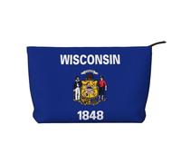 Wisconsin State Flag Women's corduroy cosmetic bag, portable zipper hand-held wallet, suitable for travel and daily storage of cosmetics,
