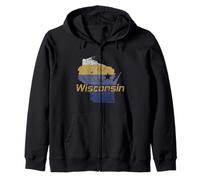 Wisconsin State Outline Map USA Zip Hoodie