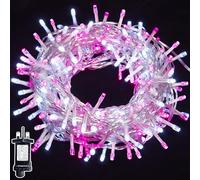 WISD Christmas Lights - 200 LED 13M Dimmable Xmas Tree Lights with 12 Modes, Timer and Memory - Indoor Outdoor Fairy String Lights Mains Powered for Garden Bedroom Party Decoration (Pink + White)