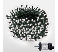 WISD Christmas Tree Lights - 100 LED 12.8M Xmas Fairy Lights on Green Cable with Timer and Memory - Indoor Outdoor String Lights Mains Powered for Garden Bedroom Party Decoration (Cool White)