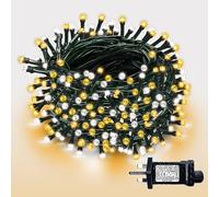 WISD Christmas Tree Lights - 200 LED 13M Dimmable Xmas Fairy Lights on Green Cable with 12 Modes, Timer and Memory - Plug in String Light for Indoor Outdoor Garden Bedroom Party Decor (Warm + White)