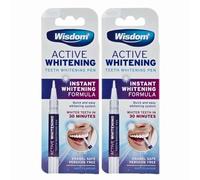 Wisdom Active Whitening Pen 2ml x 2 - Mint Flavour Teeth Whitener, Visible Results in 30 Minutes, Easy On-The-Go Application with Welari Thank You Card | (2 Pack)