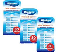 Wisdom Clean Between Pro Interdental Brushes Fine Blue - 3 Packs of 30 (Total 90 Brushes) - Dentist Recommended Floss Alternative for Plaque Removal & Gum Health