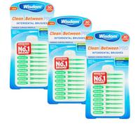 Wisdom Clean Between Pro Interdental Brushes Medium Green - 3 Packs of 30 (Total 90 Brushes) - Dentist Recommended Floss Alternative for Plaque Removal & Gum Health