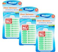 Wisdom Clean Between Pro Interdental Brushes Medium Green - 3 Packs of 30 (Total 90 Brushes) - Dentist Recommended Floss Alternative for Plaque Removal & Gum Health