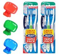 Wisdom Firm Toothbrush (6 Pack) + 3 Hygienic Travel Head Covers | Professional Manual Brushes for Adults & Smokers | Assorted Colors