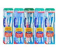 Wisdom Regular Plus Triple Pack Firm 3 Assorted Colour Toothbrushes Pack of 5 Clean Teeth Fresh Breath Rubber Tonge Cleaner Healthy Gums Plaque Removal with Welari Thank You Card | (5pack) (15brush)