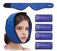 Wisdom Teeth Ice Pack Wrap for Pain & TMJ Relief, Reusable Jaw Ice Pack, Adjustable Hot Cold Compress with 4 Gel Ice Packs for Face, Chin, Head Surgery Recovery